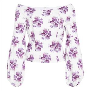 Gorgeous AMUR Floral Shanae Top - off the shoulder - XS - purple & white